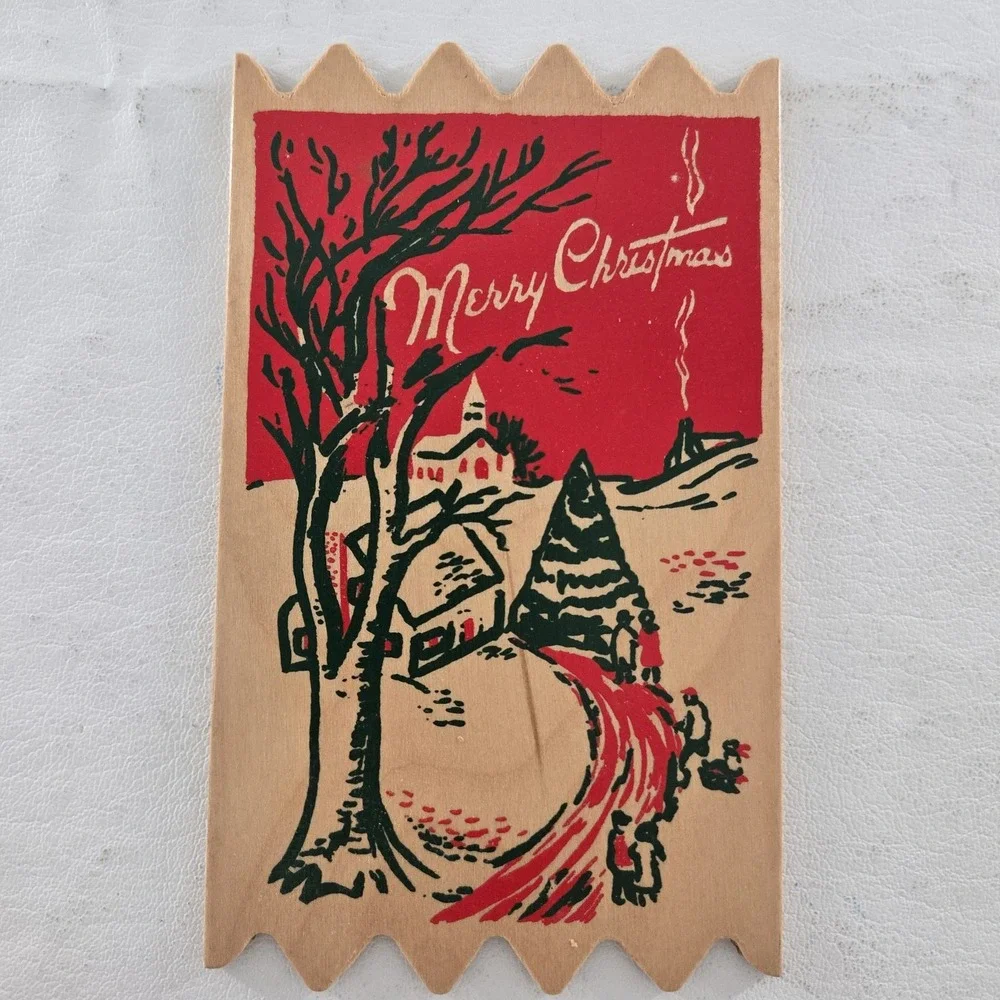 Merry Christmas Season's Greetings Wood Postcards Lot Of 5 New ATTCO-227 Holiday